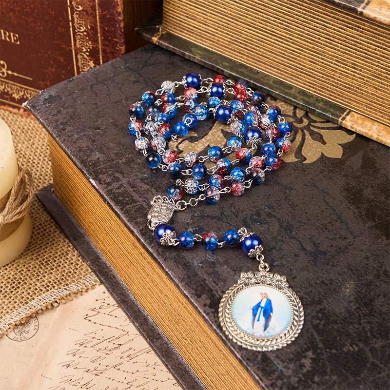 Christianartworkshop Miraculous Medal & Crucifix of 8mm Glass Beads Rosary—A Touch of Vintage Elegance