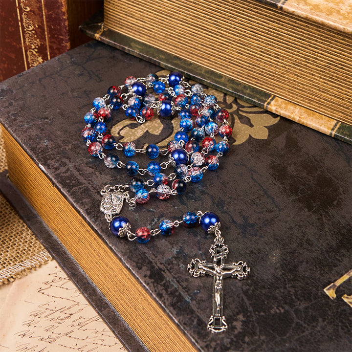 Christianartworkshop Miraculous Medal & Crucifix of 8mm Glass Beads Rosary—A Touch of Vintage Elegance