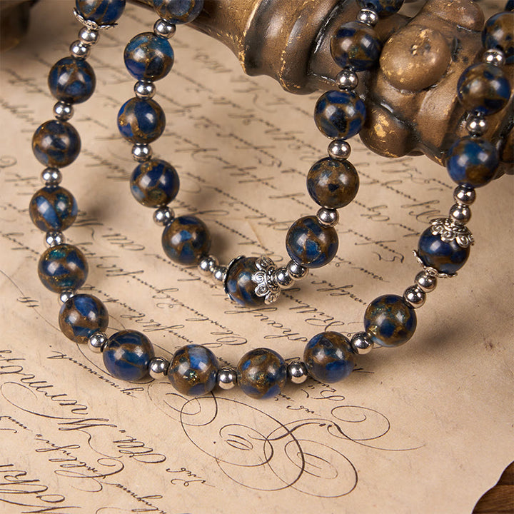 Christianartworkshop Virgin Mary & Blue Crucifix of 8mm Blue Gold Stone Beads Rosary