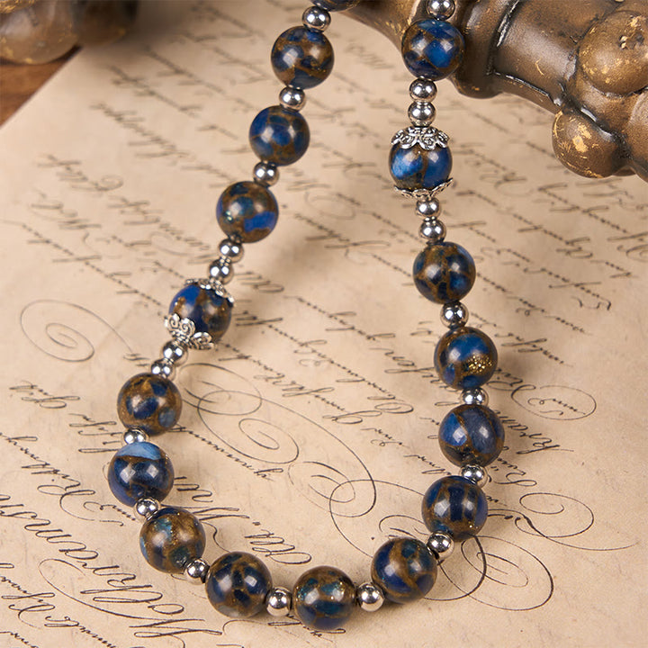 Christianartworkshop Virgin Mary & Blue Crucifix of 8mm Blue Gold Stone Beads Rosary