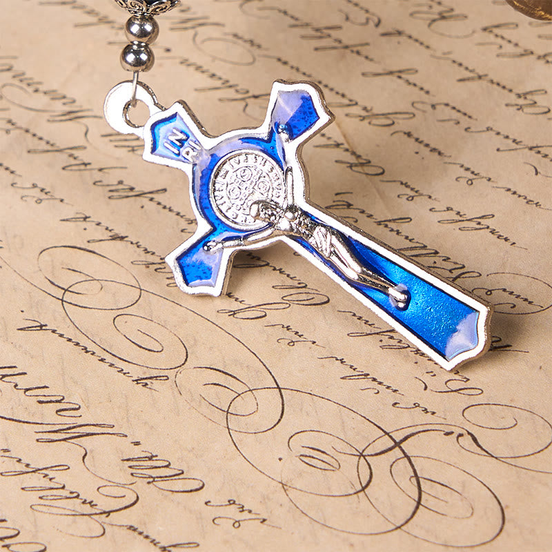 Christianartworkshop Virgin Mary & Blue Crucifix of 8mm Blue Gold Stone Beads Rosary