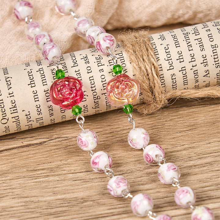Christianartworkshop St. Therese Medal & Crucifix of 8mm Rose & Ivory Floral Elegance Rosary—Embrace the Grace and Beauty of Faith - image 5