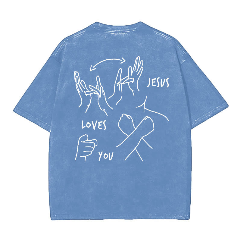 Christianartworkshop Jesus Loves You Washed T-Shirt
