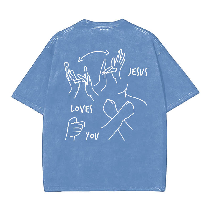 Christianartworkshop Jesus Loves You Washed T-Shirt