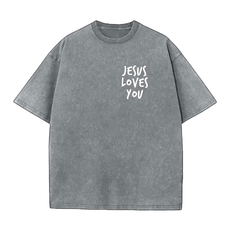 Christianartworkshop Jesus Loves You Washed T-Shirt