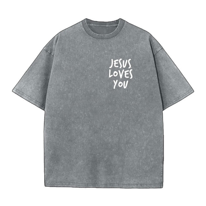 Christianartworkshop Jesus Loves You Washed T-Shirt