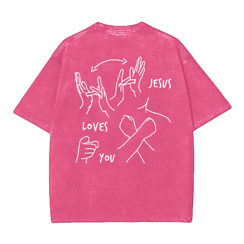 Christianartworkshop Jesus Loves You Washed T-Shirt