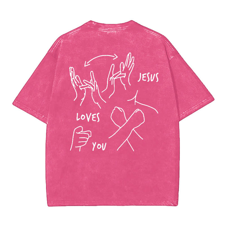 Christianartworkshop Jesus Loves You Washed T-Shirt