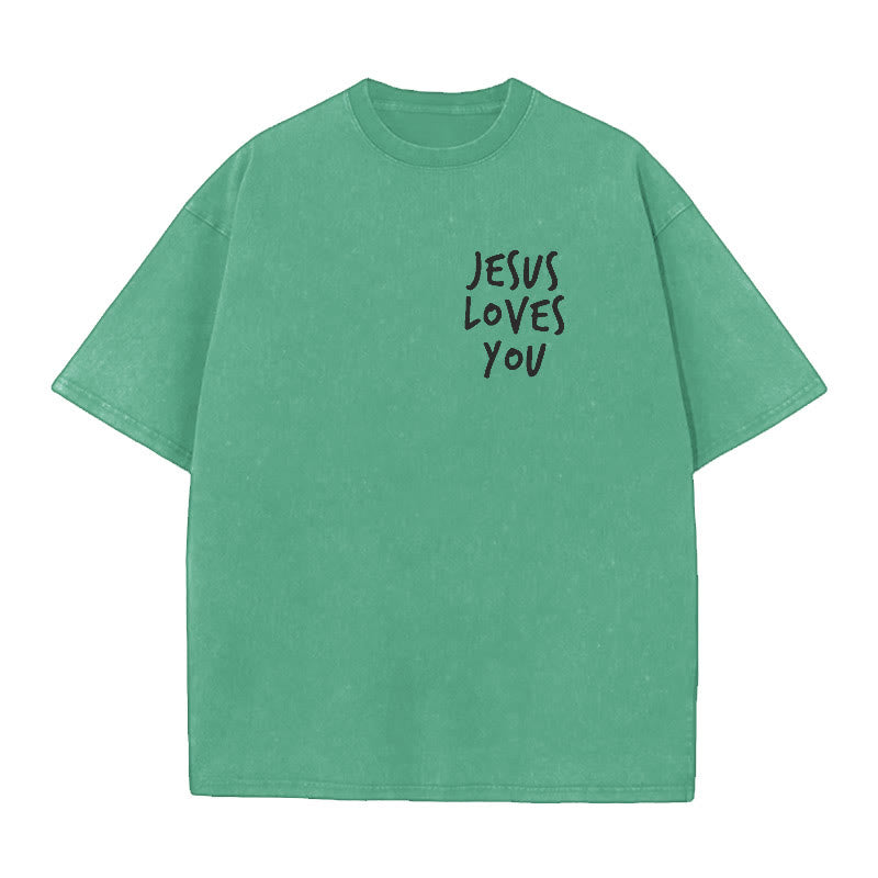 Christianartworkshop Jesus Loves You Washed T-Shirt
