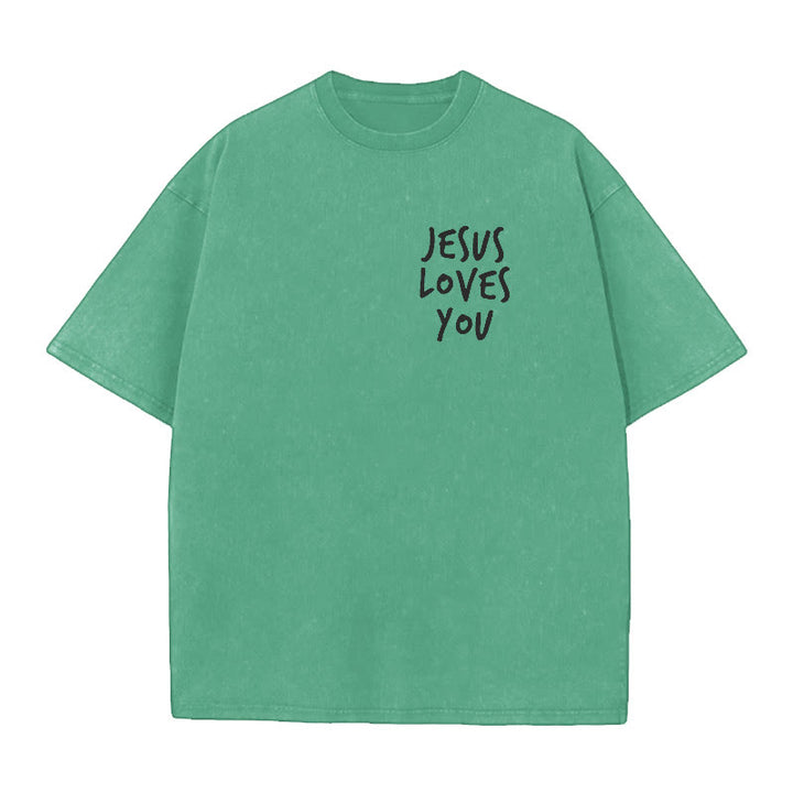 Christianartworkshop Jesus Loves You Washed T-Shirt
