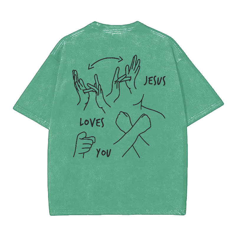 Christianartworkshop Jesus Loves You Washed T-Shirt