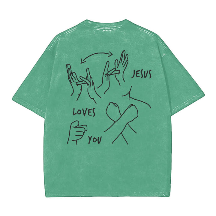 Christianartworkshop Jesus Loves You Washed T-Shirt
