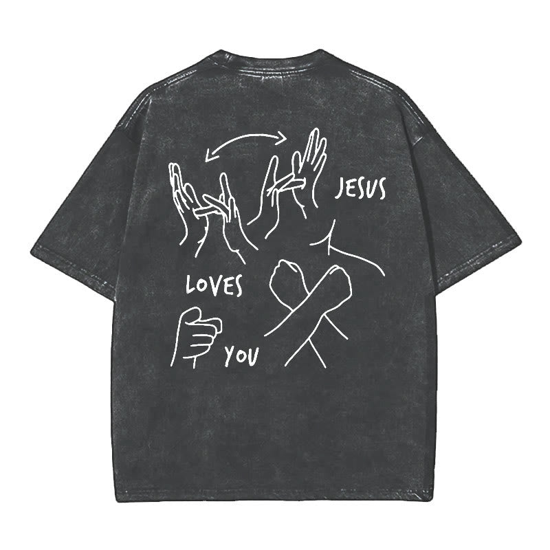 Christianartworkshop Jesus Loves You Washed T-Shirt