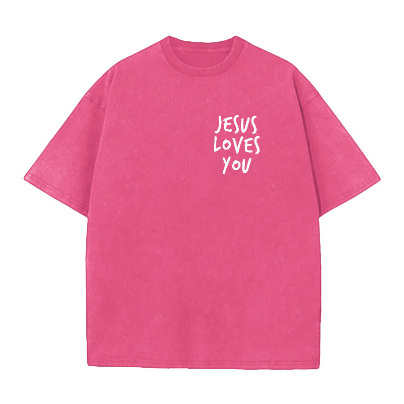 Christianartworkshop Jesus Loves You Washed T-Shirt