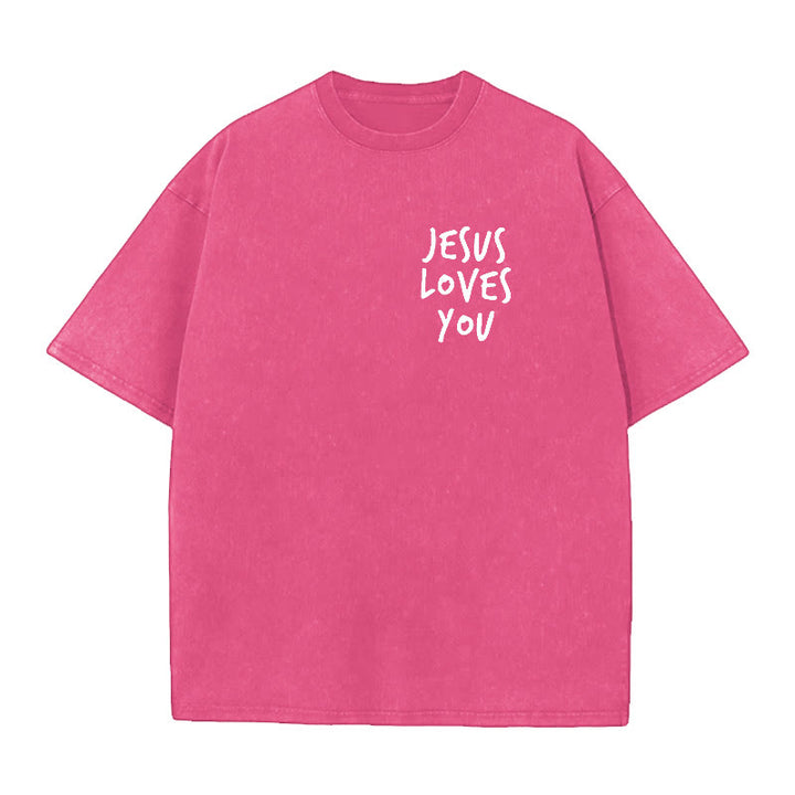 Christianartworkshop Jesus Loves You Washed T-Shirt
