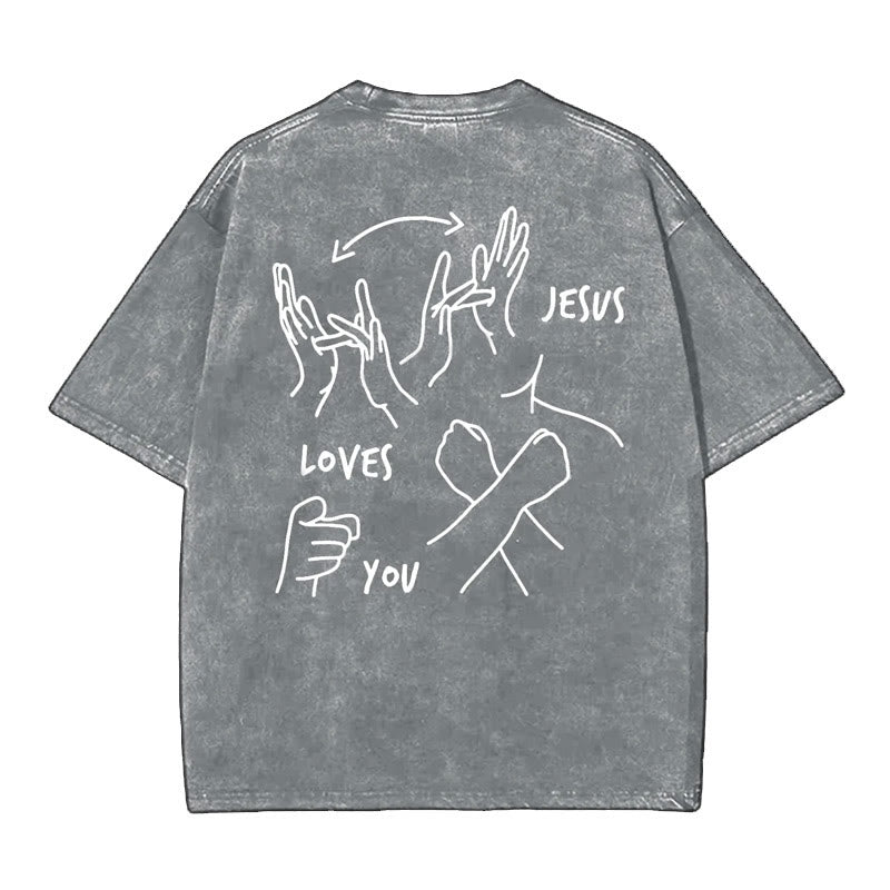 Christianartworkshop Jesus Loves You Washed T-Shirt