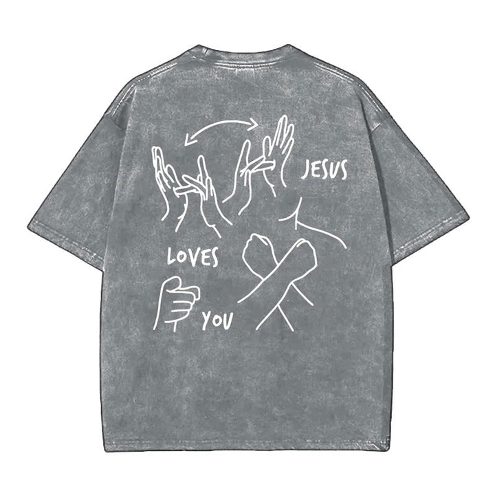 Christianartworkshop Jesus Loves You Washed T-Shirt