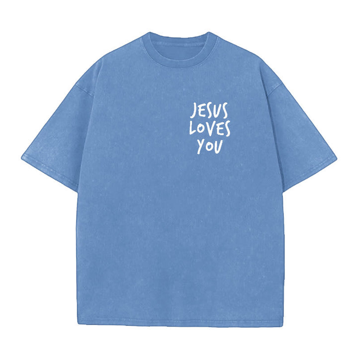 Christianartworkshop Jesus Loves You Washed T-Shirt