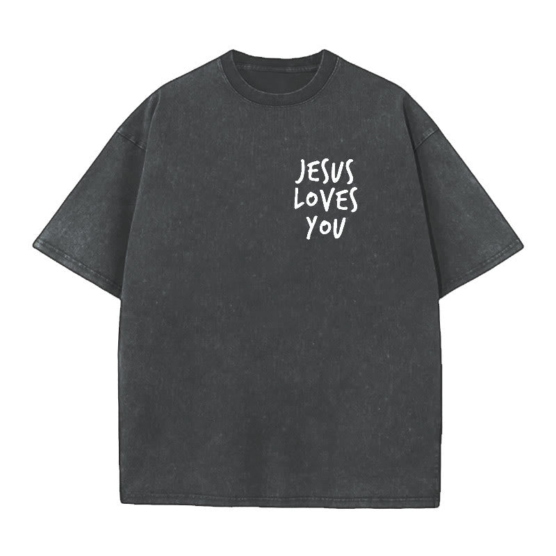 Christianartworkshop Jesus Loves You Washed T-Shirt