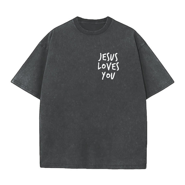 Christianartworkshop Jesus Loves You Washed T-Shirt