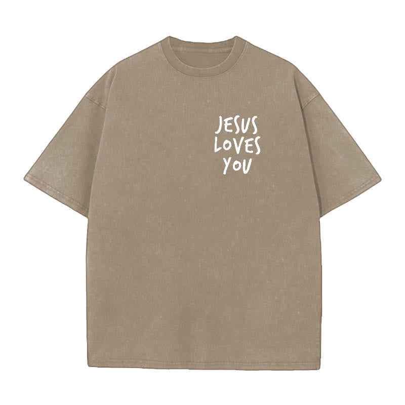 Christianartworkshop Jesus Loves You Washed T-Shirt