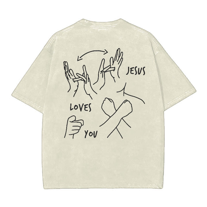 Christianartworkshop Jesus Loves You Washed T-Shirt