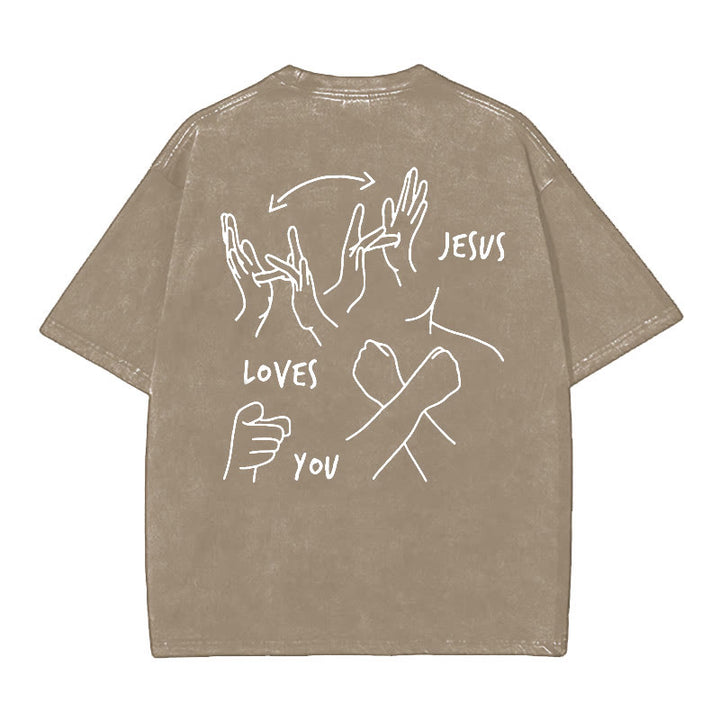 Christianartworkshop Jesus Loves You Washed T-Shirt