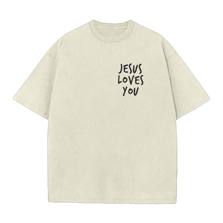 Christianartworkshop Jesus Loves You Washed T-Shirt