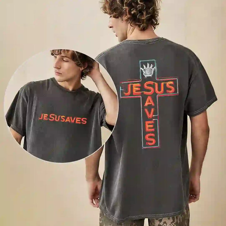 Christianartworkshop Jesus Saves Cross Graphic T-Shirt - image 5