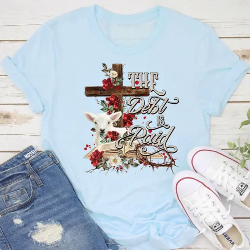 Christianartworkshop The Debt Is Paid Floral Cross Easter T-Shirt