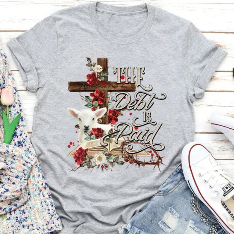 Christianartworkshop The Debt Is Paid Floral Cross Easter T-Shirt