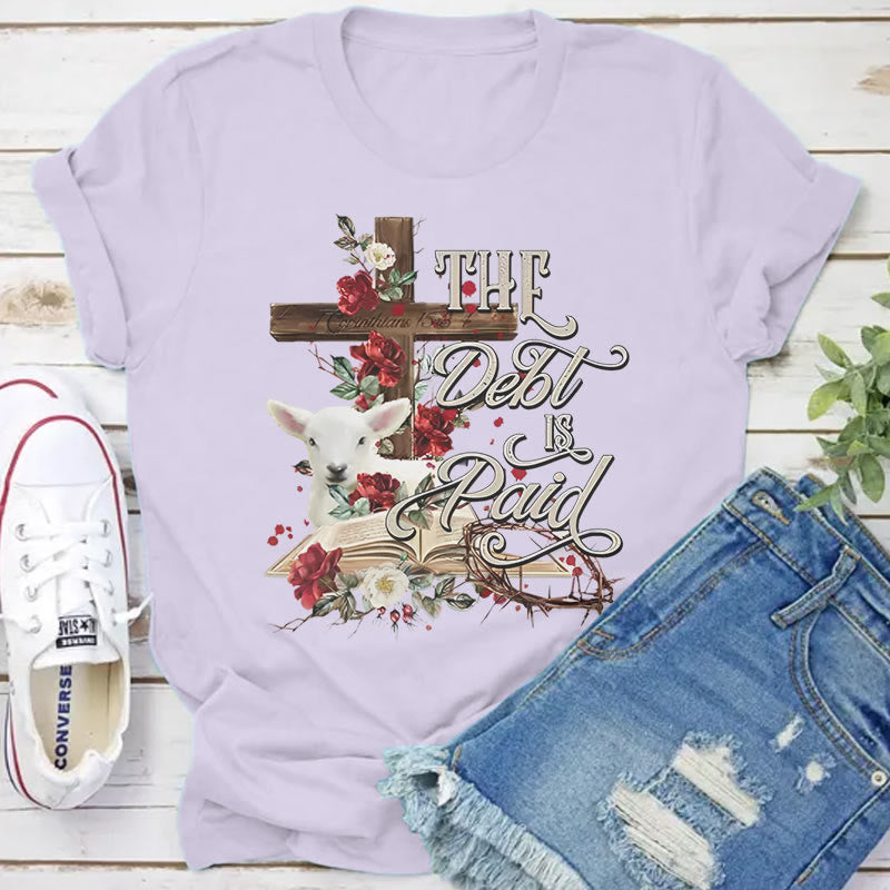 Christianartworkshop The Debt Is Paid Floral Cross Easter T-Shirt