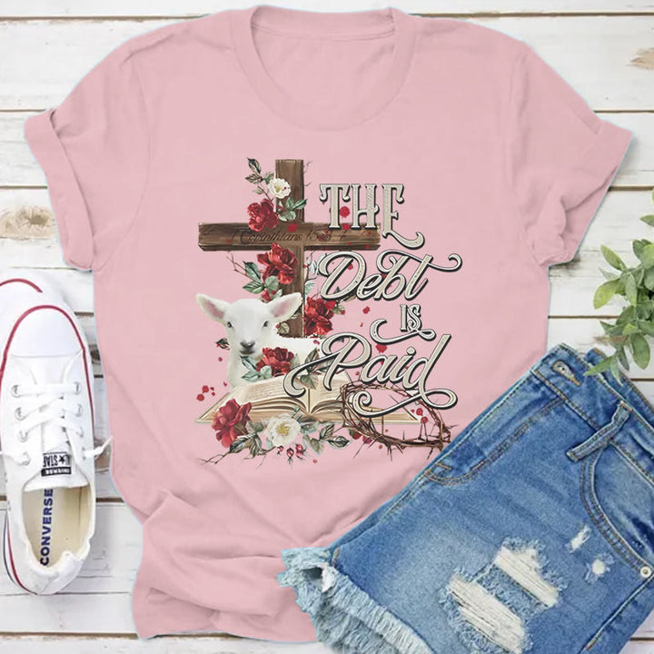 Christianartworkshop The Debt Is Paid Floral Cross Easter T-Shirt