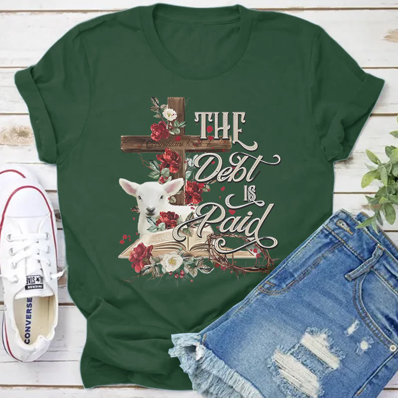 Christianartworkshop The Debt Is Paid Floral Cross Easter T-Shirt