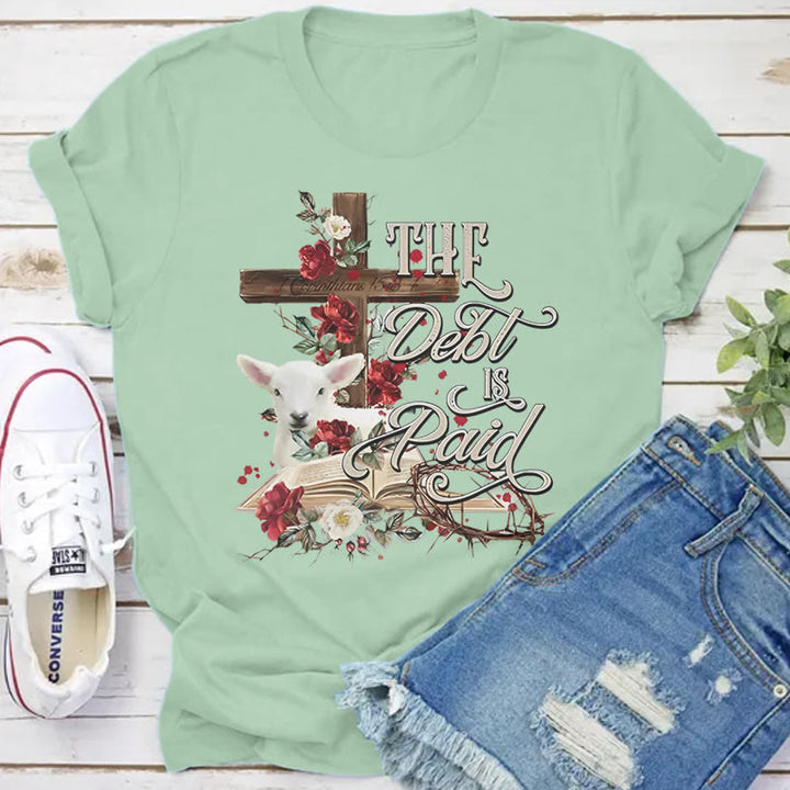 Christianartworkshop The Debt Is Paid Floral Cross Easter T-Shirt