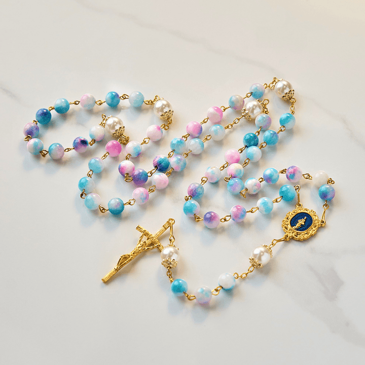Christianartworkshop Celestial Grace Floral Handmade Rosary Miraculous Medal & Crucifix of 8mm Blue&Purple: Find Peace and Divine Connection