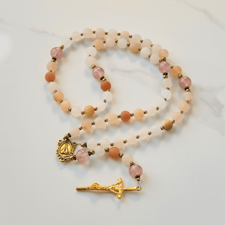 Christianartworkshop Our Lady & Crucifix of 8mm Handmade Pink Aventurine & Strawberry Quartz Rosary