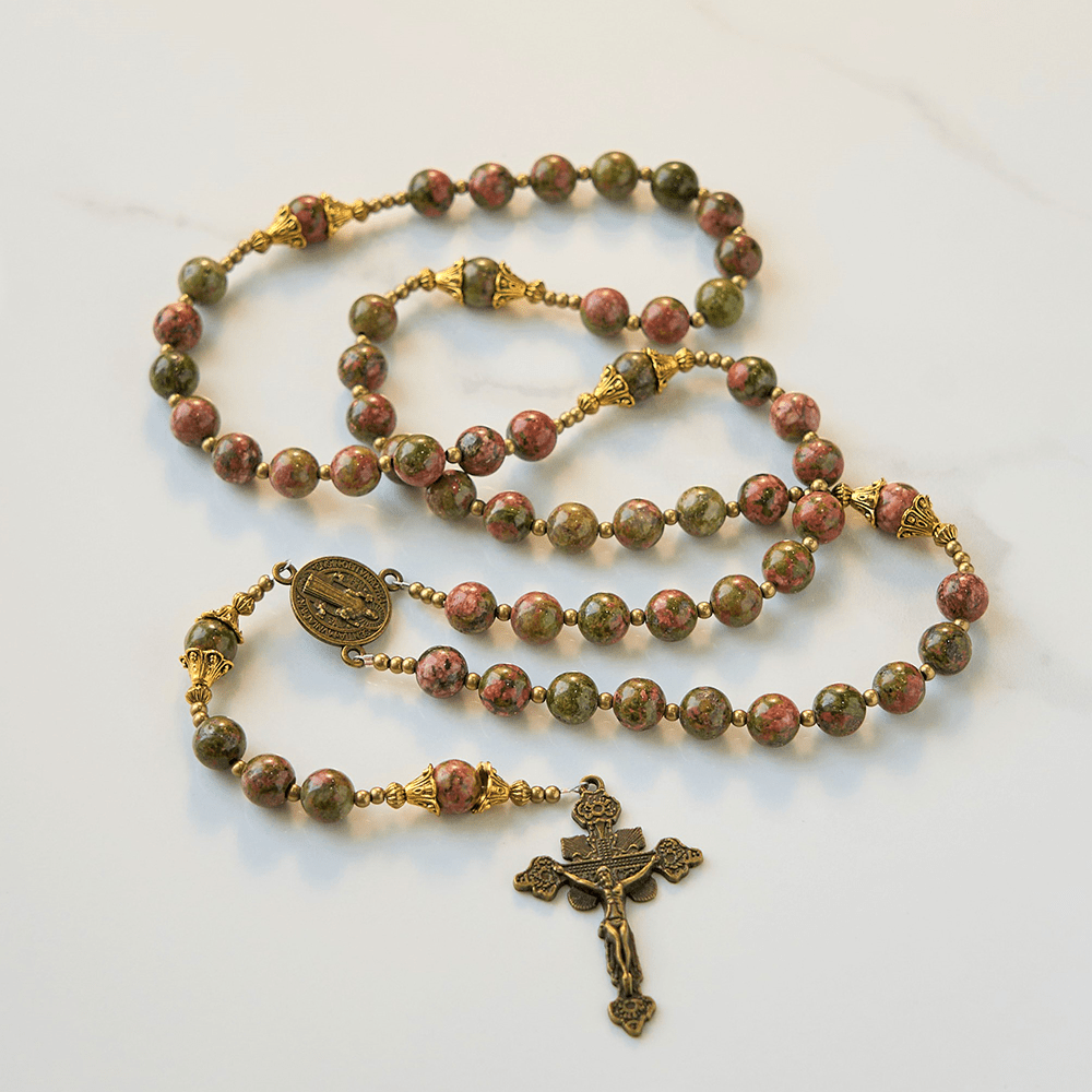 Christianartworkshop St. Benedict & Crucifix of 8mm Chrysocolla Stone Handmade Rosary - Exclusive Crafted for Holy Prayer
