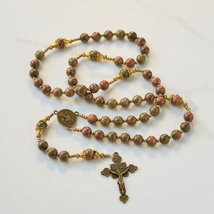 Christianartworkshop St. Benedict & Crucifix of 8mm Chrysocolla Stone Handmade Rosary - Exclusive Crafted for Holy Prayer