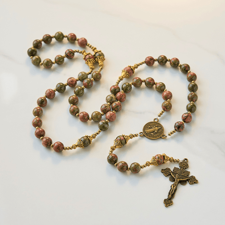 Christianartworkshop St. Benedict & Crucifix of 8mm Chrysocolla Stone Handmade Rosary - Exclusive Crafted for Holy Prayer