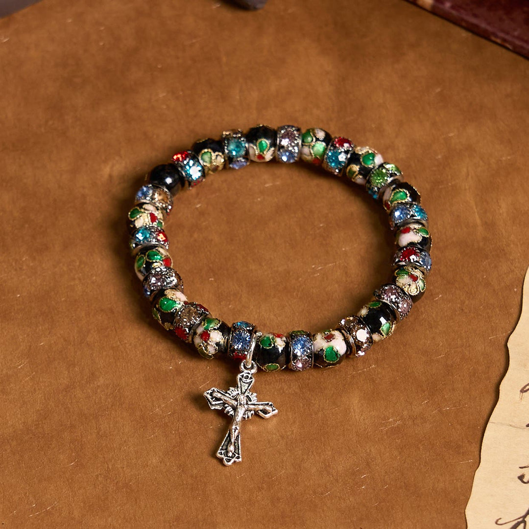 Christianartworkshop Handcrafted Cloisonné Beads Timeless Faith Bracelet: A Testament of Christ's Presence - Black - image 1