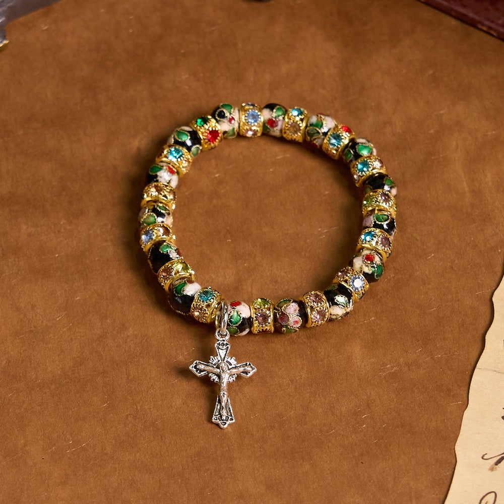 Christianartworkshop Handcrafted Cloisonné Beads Timeless Faith Bracelet: A Testament of Christ's Presence - Golden - image 2