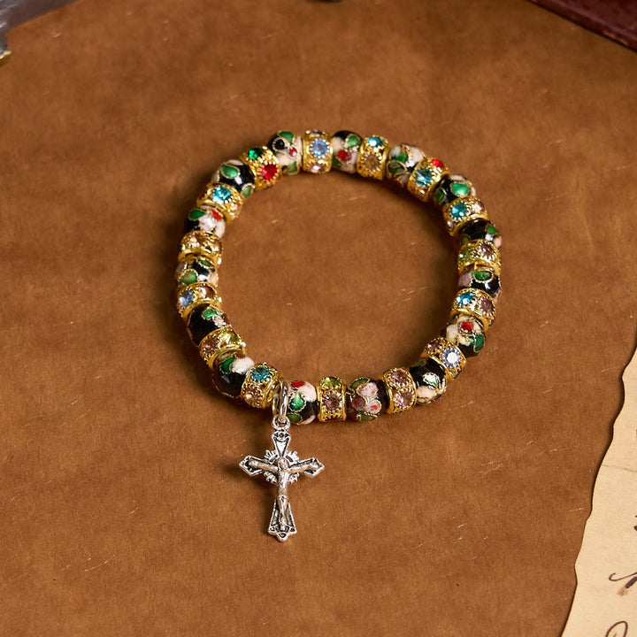 Christianartworkshop Handcrafted Cloisonné Beads Timeless Faith Bracelet: A Testament of Christ's Presence - Golden - image 2