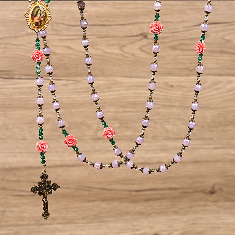 Christianartworkshop Handmade Floral Crystal Rosary: Light Pink Beads Blossom of Grace Elegance and Devotion