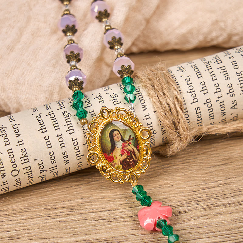 Christianartworkshop Handmade Floral Crystal Rosary: Light Pink Beads Blossom of Grace Elegance and Devotion