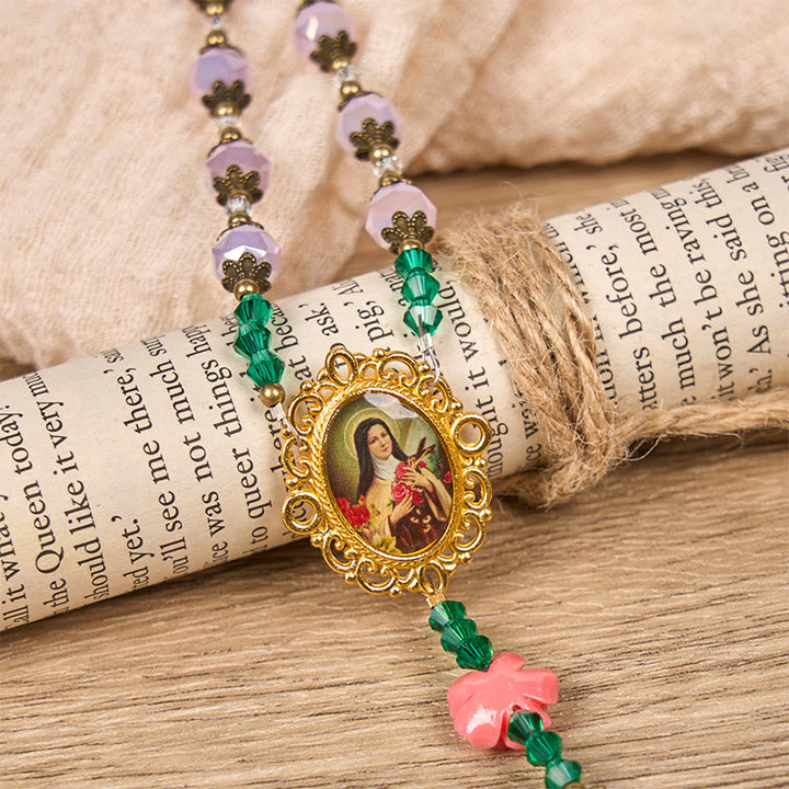 Christianartworkshop Handmade Floral Crystal Rosary: Light Pink Beads Blossom of Grace Elegance and Devotion