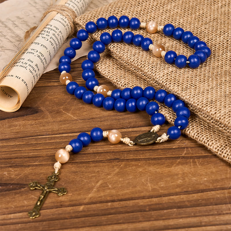Christianartworkshop Handmade Blue Wooden Rosary: Ocean of Faith Simplicity and Sacredness 10mm Beads