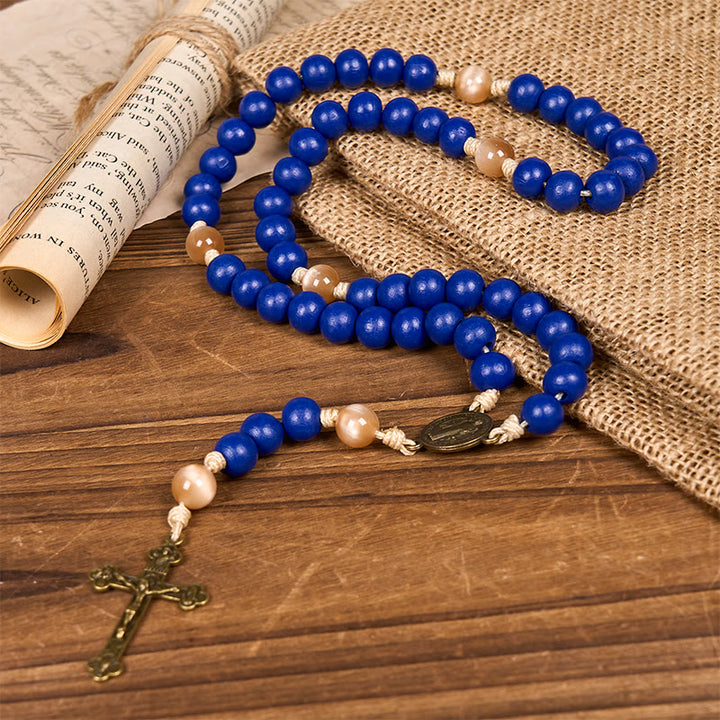 Christianartworkshop Handmade Blue Wooden Rosary: Ocean of Faith Simplicity and Sacredness 10mm Beads