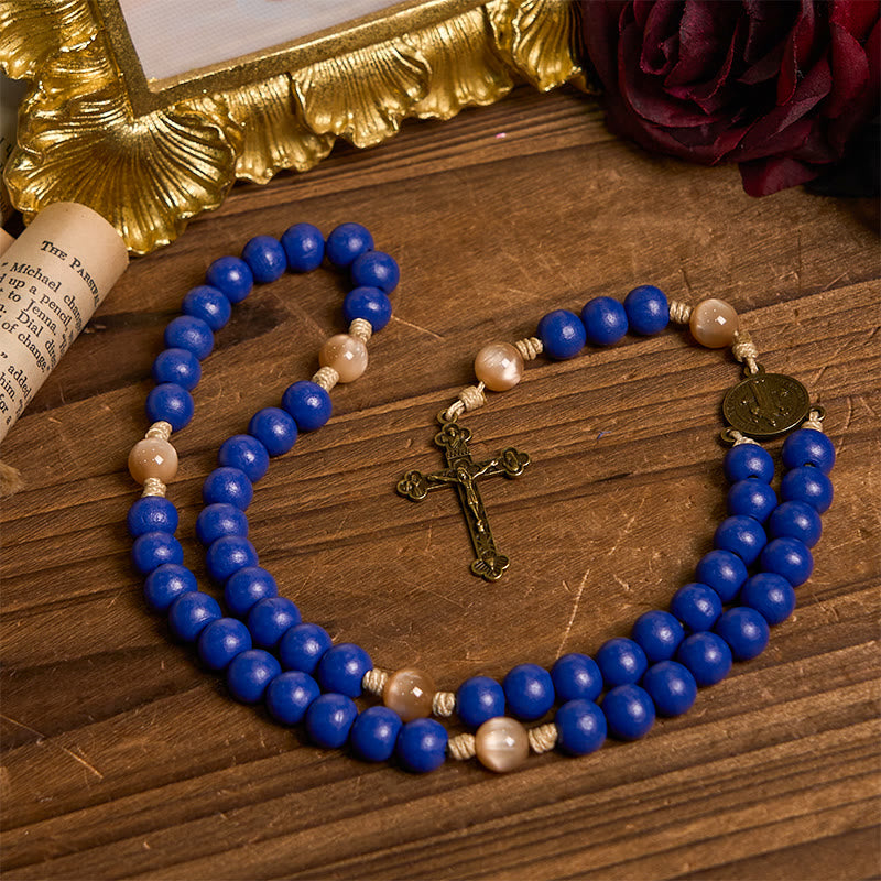 Christianartworkshop Handmade Blue Wooden Rosary: Ocean of Faith Simplicity and Sacredness 10mm Beads