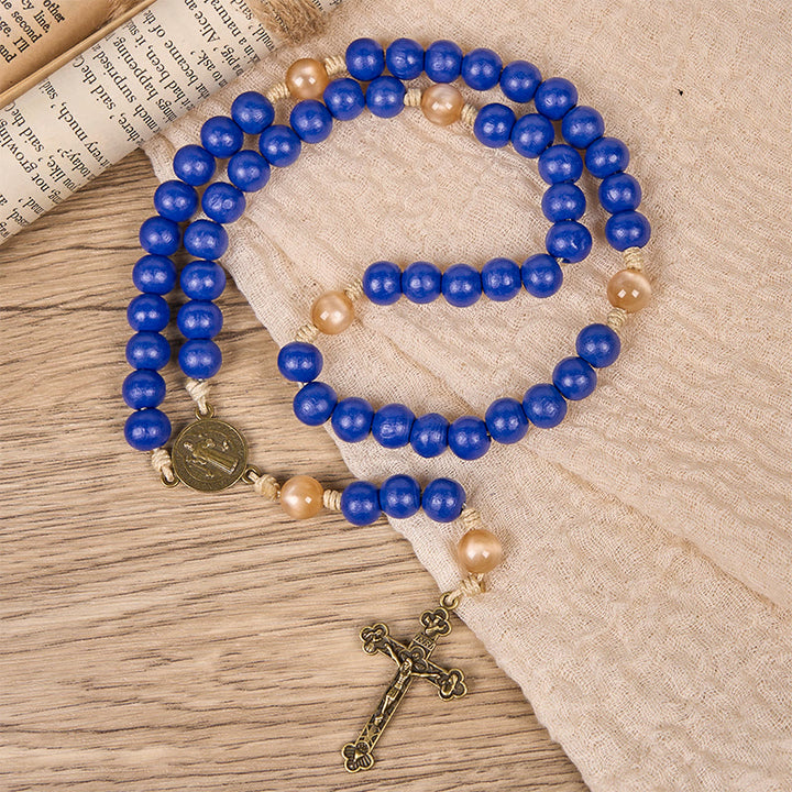 Christianartworkshop Handmade Blue Wooden Rosary: Ocean of Faith Simplicity and Sacredness 10mm Beads
